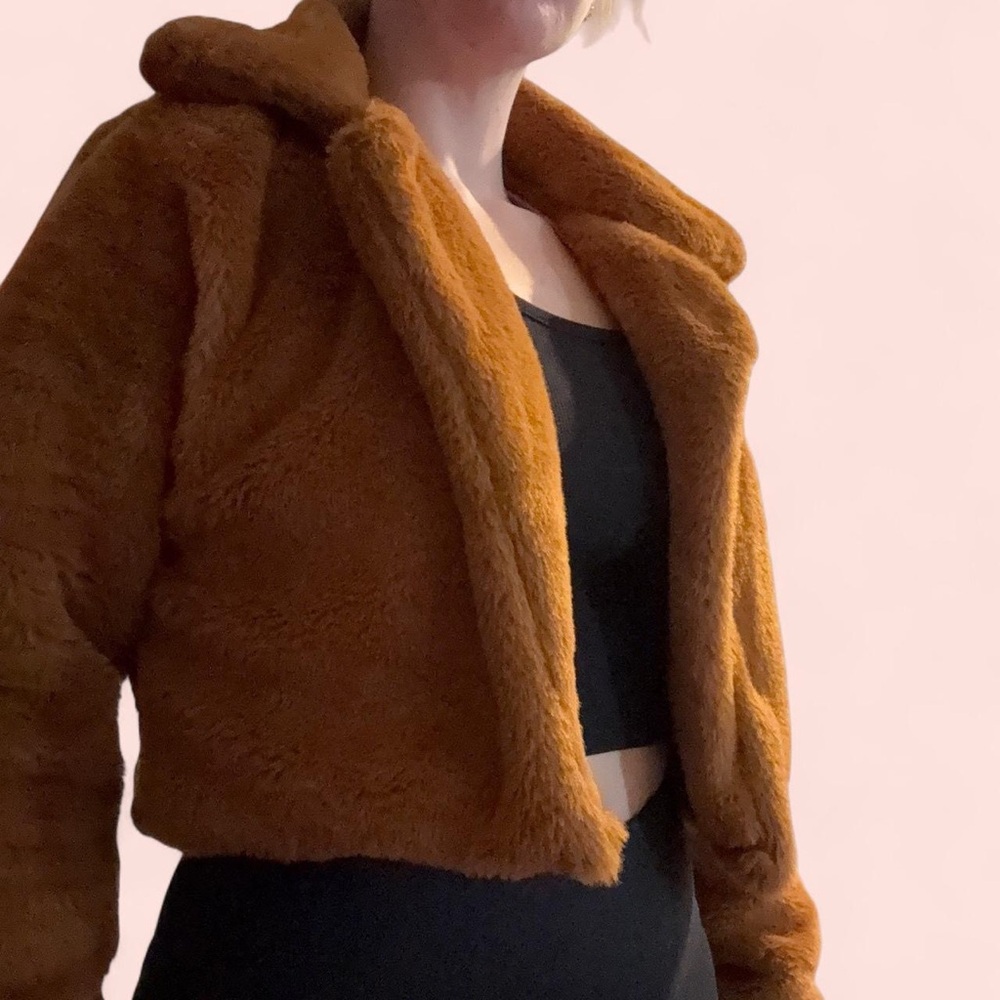 Stylish Faux Fur Jacket in Rich Tan